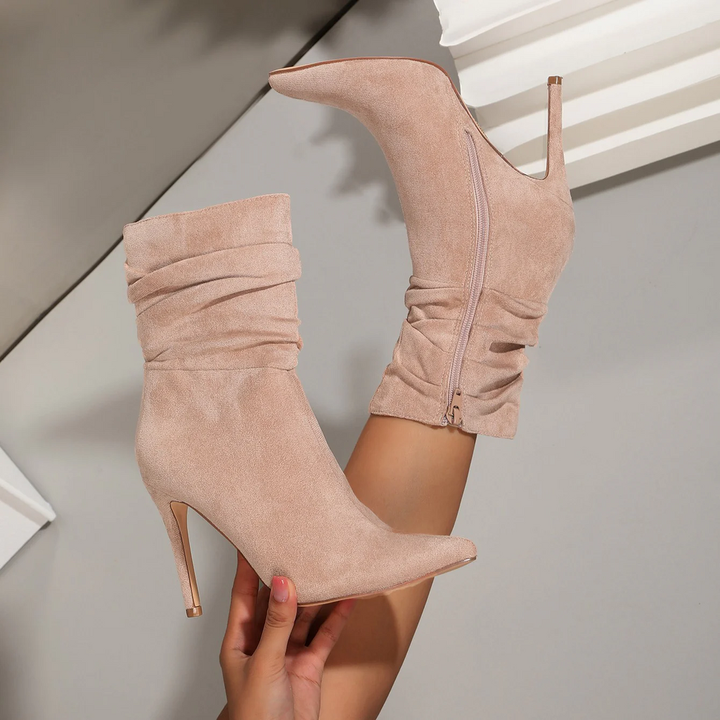 Women's Stiletto Heel Ankle Boots - Pointed Toe Suede Martin Boots