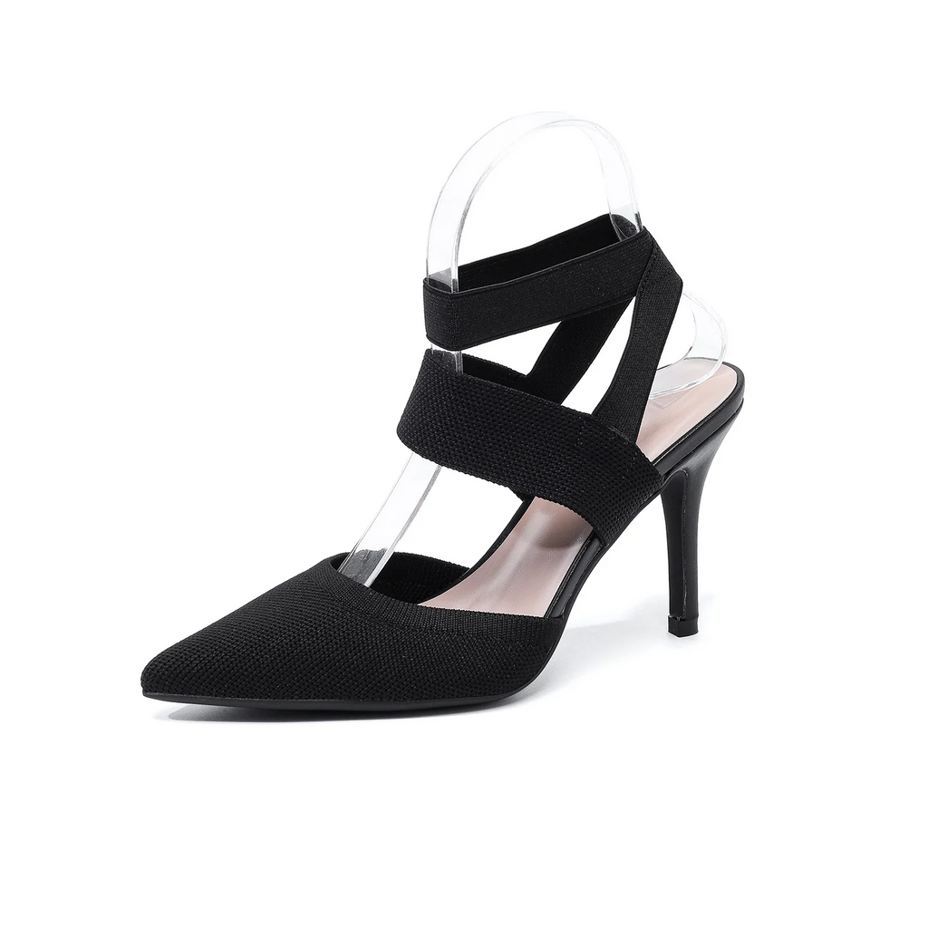 Women’s Amara Fabric Ankle-Strap Stiletto Pumps – Pointed-Toe Hollow Side Elegant Heels