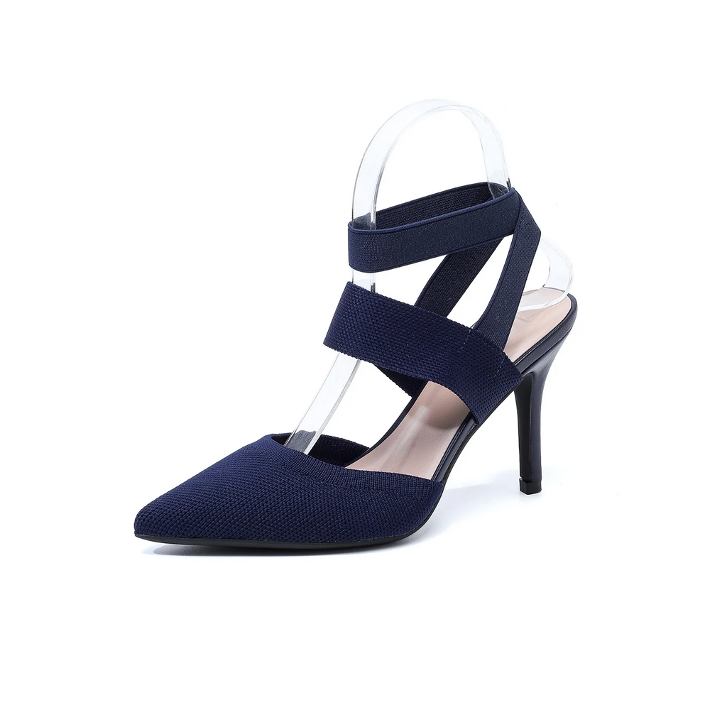 Women’s Amara Fabric Ankle-Strap Stiletto Pumps – Pointed-Toe Hollow Side Elegant Heels
